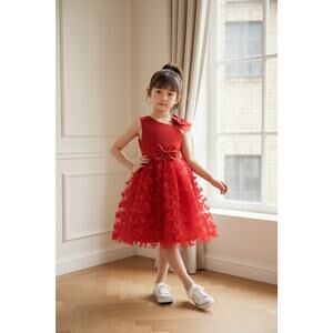 Red Tulle Overlay Easter Pagent Church Party Butterfly Dress Size 5T